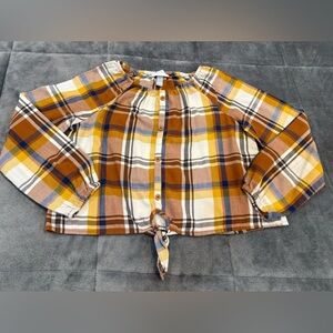PLACE Girl Plaid Button-Front Tie Hem Top Size 10/12